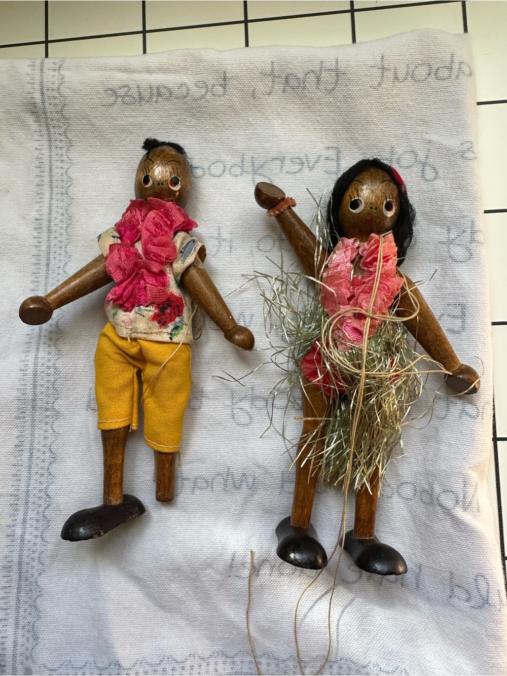 Vintage Rustic Hand Carved Wooden Folk Dolls One Man and One Woman. Hawaiian.